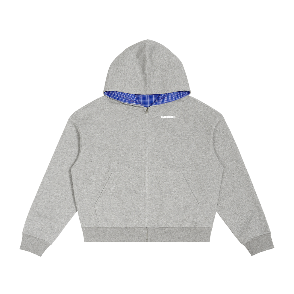 MODE. Plaid Zip-Up Hoodie Black/Grey