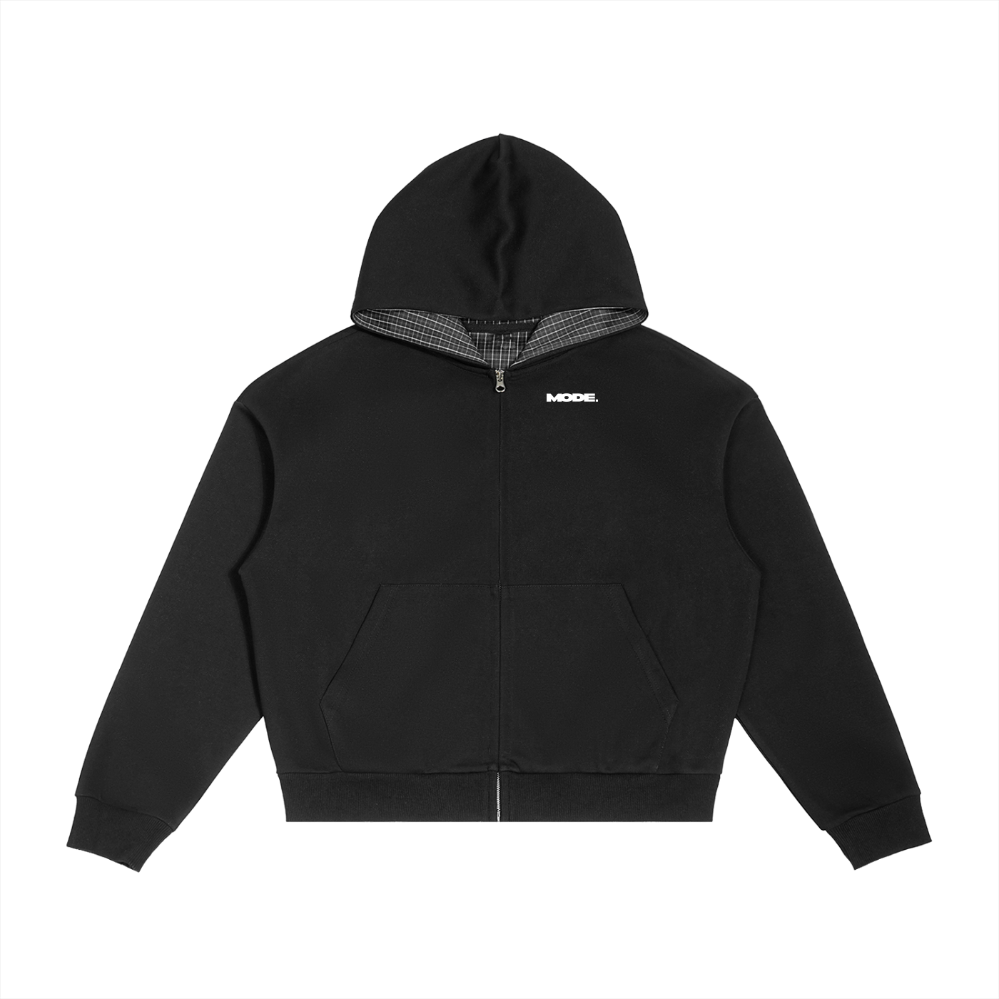 MODE. Plaid Zip-Up Hoodie Black/Grey